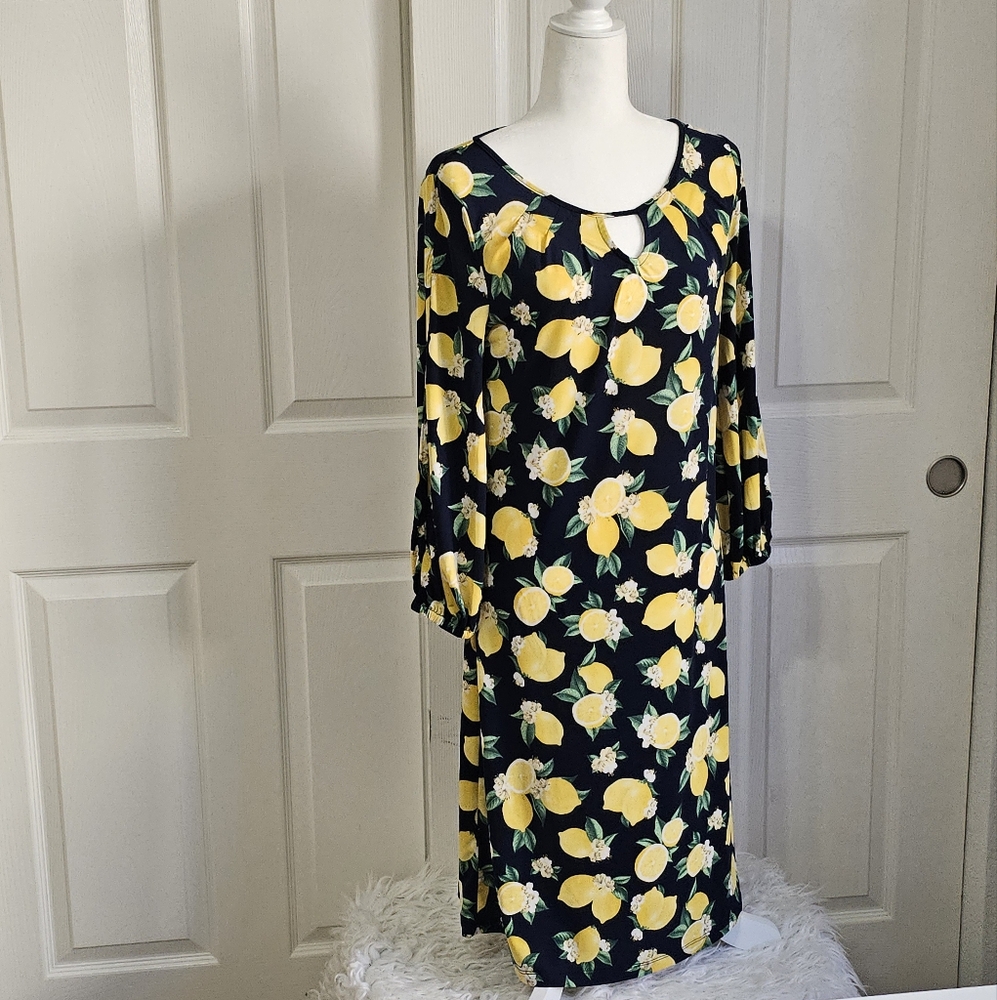 Maximalist, Womens, long sleeve, S/P 4-6, Maxi Floor Length Lemon Pattern Dress
